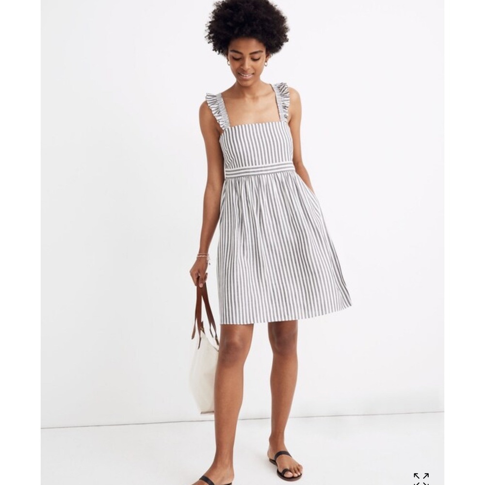 NWT Madewell Womens Striped Sleeveless Mini Dress Ruffle Strap Size 12 New